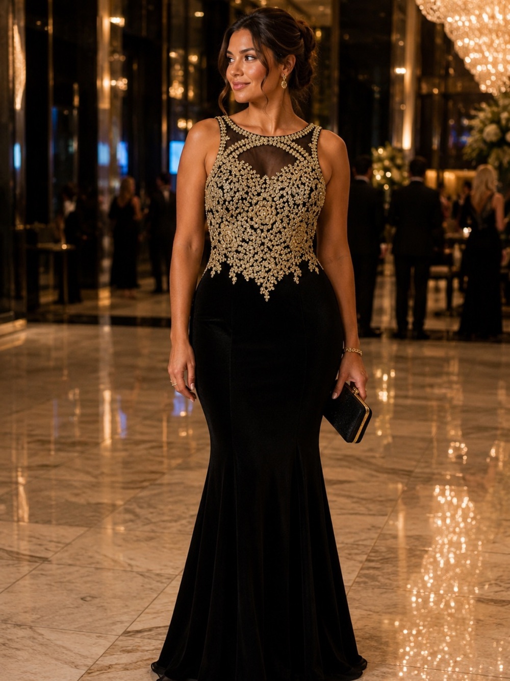 Xscape Metallic Appliqué Velvet Mermaid Gown